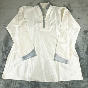 Men's Long Sleeve Kurta Tunic Off White Silver Trim See Pictures for Size